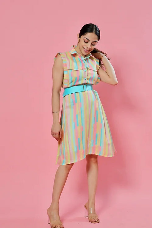 Miley Striped Midi Dress With Belt
